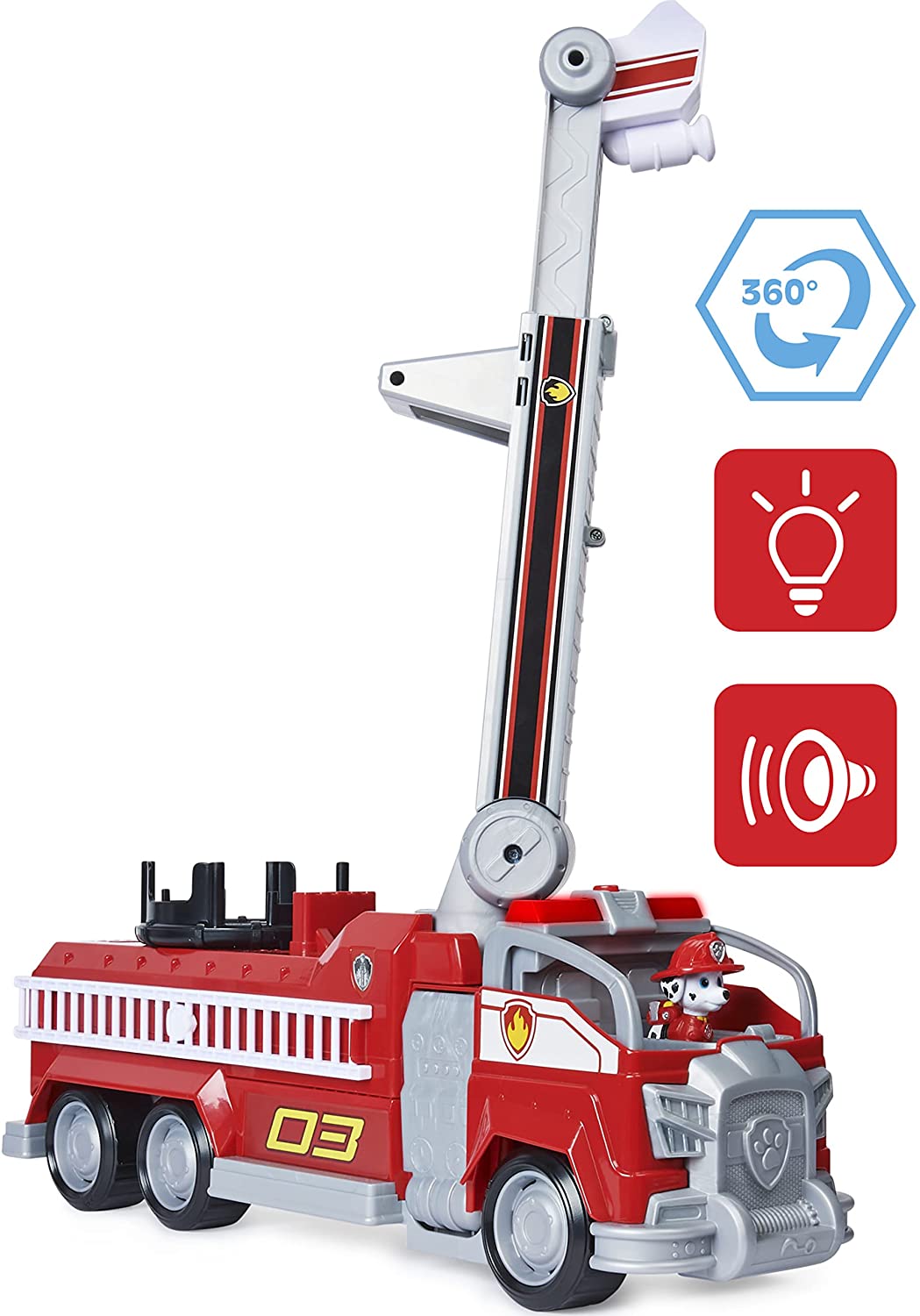 PAW Patrol Marshall’s Transforming Movie City Fire Truck - Fire Engine Playset with Lights, Sounds & Action Figure for Ages 3+ 5