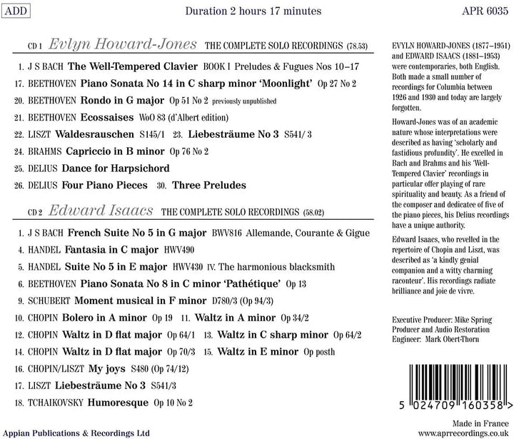 Two forgotten English pianists [Evlyn Howard-Jones; Edward Isaacs] [Apr Recordings: APR_6035] [Audio CD]
