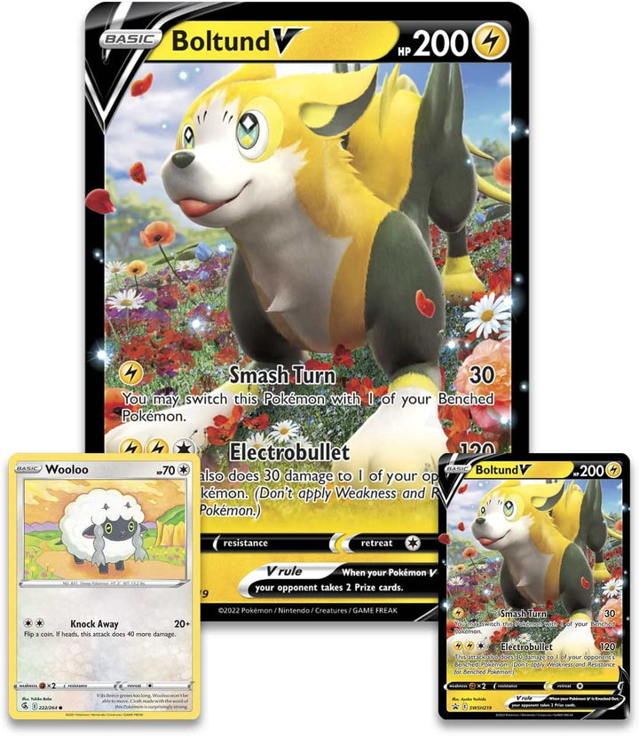 Pokemon TCG: Boltund V Box (2 Foil Promo Cards, 1 Foil Oversize Card & 4 Booster