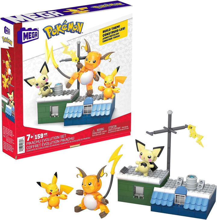 MEGA Pokemon Action Figure Building Toys for Kids, Pikachu Evolution Set with 160 Pieces
