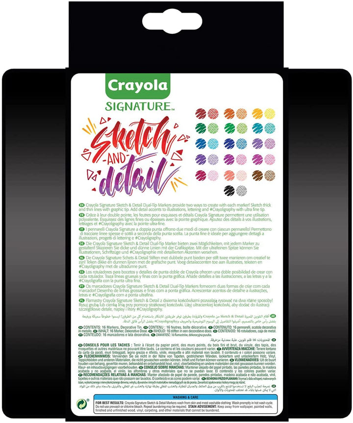 Crayola – Signature, Set mit 16 Stiften mit doppelter Spitze (SuperTips und feine Spitzen) im Dekor