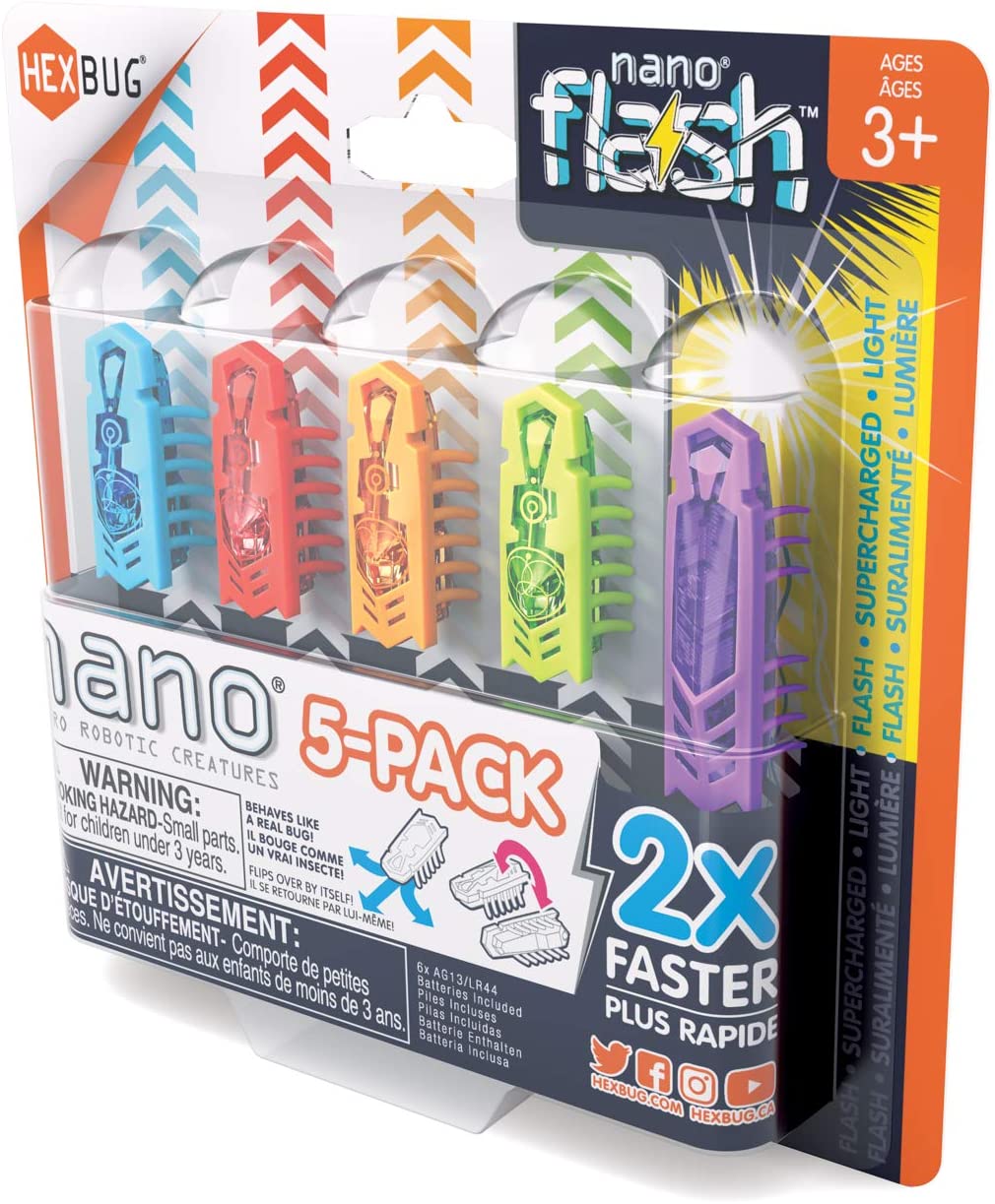 HEXBUG 433-6983 5er-Pack 4 Plus Bonus Flash Nano Sensorische Vibration Kinder und Katzen Kleines HEX Bug Tech-Spielzeug Batterien im Lieferumfang enthalten Mehrfarbig