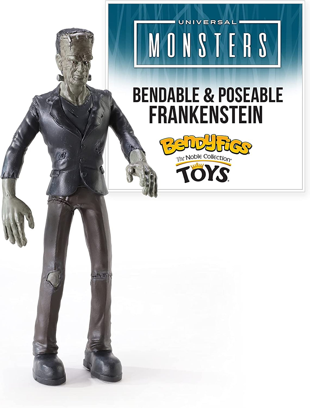 The Noble Collection Universal Monsters Bendyfigs Frankenstein Monster – 7,5 Zoll (19 cm) Noble Toys Biegbare Figur, bewegliche Sammelpuppenfiguren mit Ständer