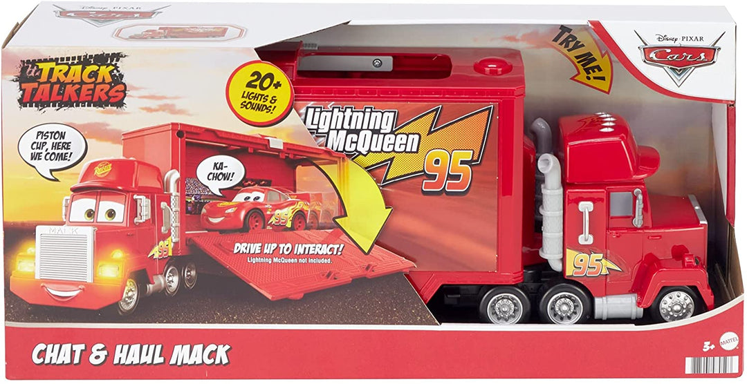 Disney en Pixar&#39;s Cars Track Talkers Mack, Lightning McQueen&#39;s Hauler, Lights and Sounds Car Carrier