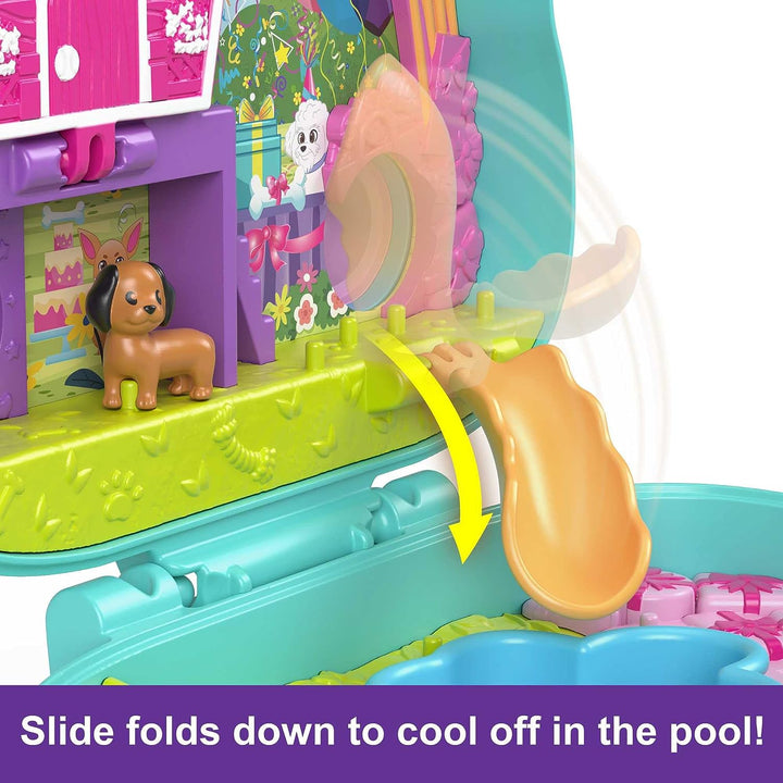 ?Polly Pocket Mini Toys, Doggy Birthday Bash Kompaktes Spielset mit 2 Mikropuppen