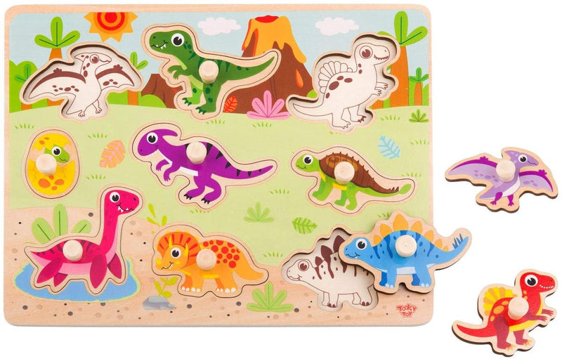 iXium 10pc Wooden Dinosaur Jigsaw Puzzle Shape Sorter Childrens Play Educational Toy Slot Game for Age 18 Months +
