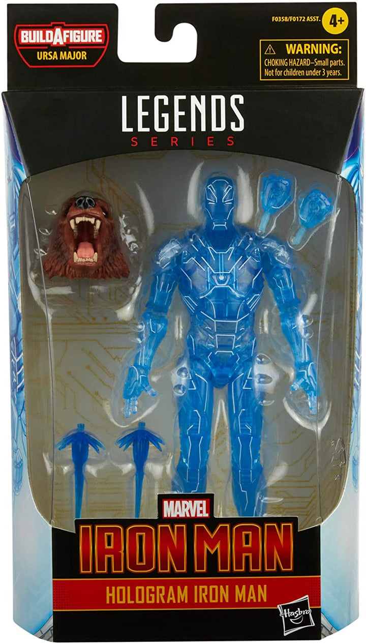 Hasbro Marvel Legends Series 6-Zoll-Hologramm-Iron-Man-Actionfigur, erstklassiges Design und Artikulation, inklusive 2 Zubehörteilen und 1 Build-A-Figure-Teil, mehrfarbig, F0358