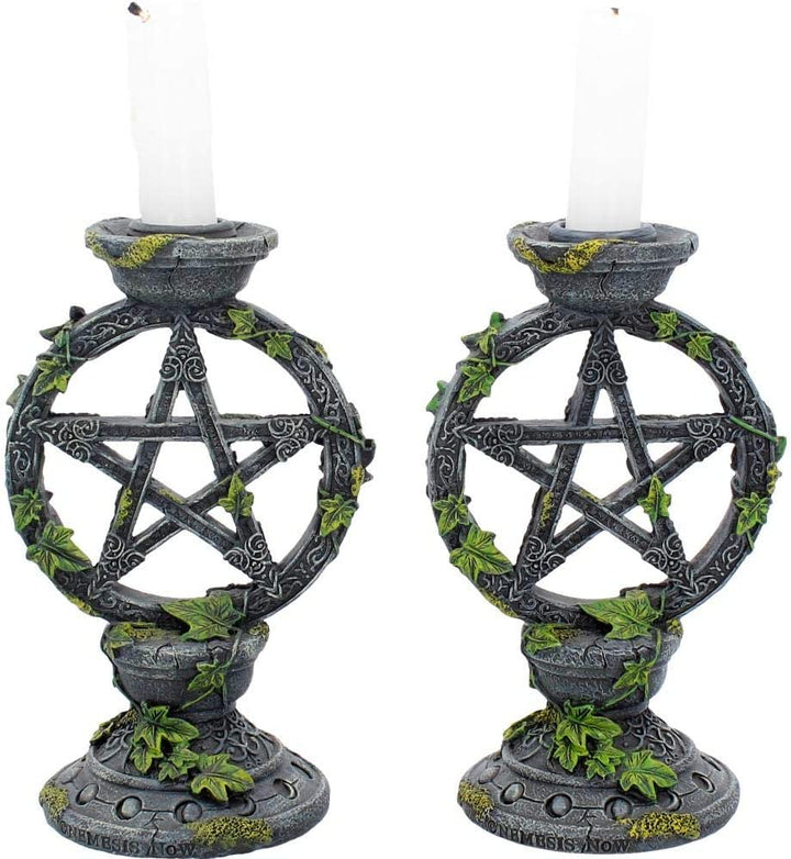 Nemesis Now Wicca Pentagramm-Kerzenständer, Set mit zwei Kerzenhaltern, 15 cm, Schwarz, R