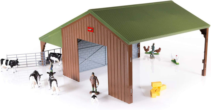 Britains 1:32 Animal Farm Building Playset Collectable Farm Animals for Toddlers | Farm Set with Animal Toys Including Giant Barn, Cows, Chickens, Farming Family & Sheepdog | Children from 3 Years Old, Multicoloured, 43139
