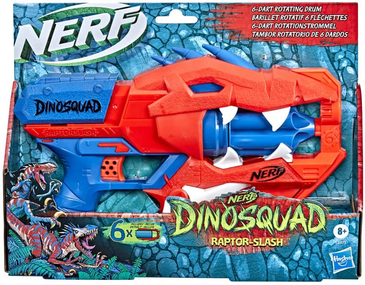Nerf DinoSquad Raptor-Slash Dart Blaster, 6-Dart Rotating Drum, Slam Fire, 6 Ner