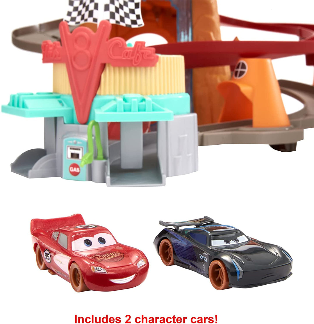 Disney und Pixar's Cars Radiator Springs Mountain Race-Spielset, komplettes Rennspiel mit zwei Fahrzeugen, Geschenk für Autofans ab 4 Jahren