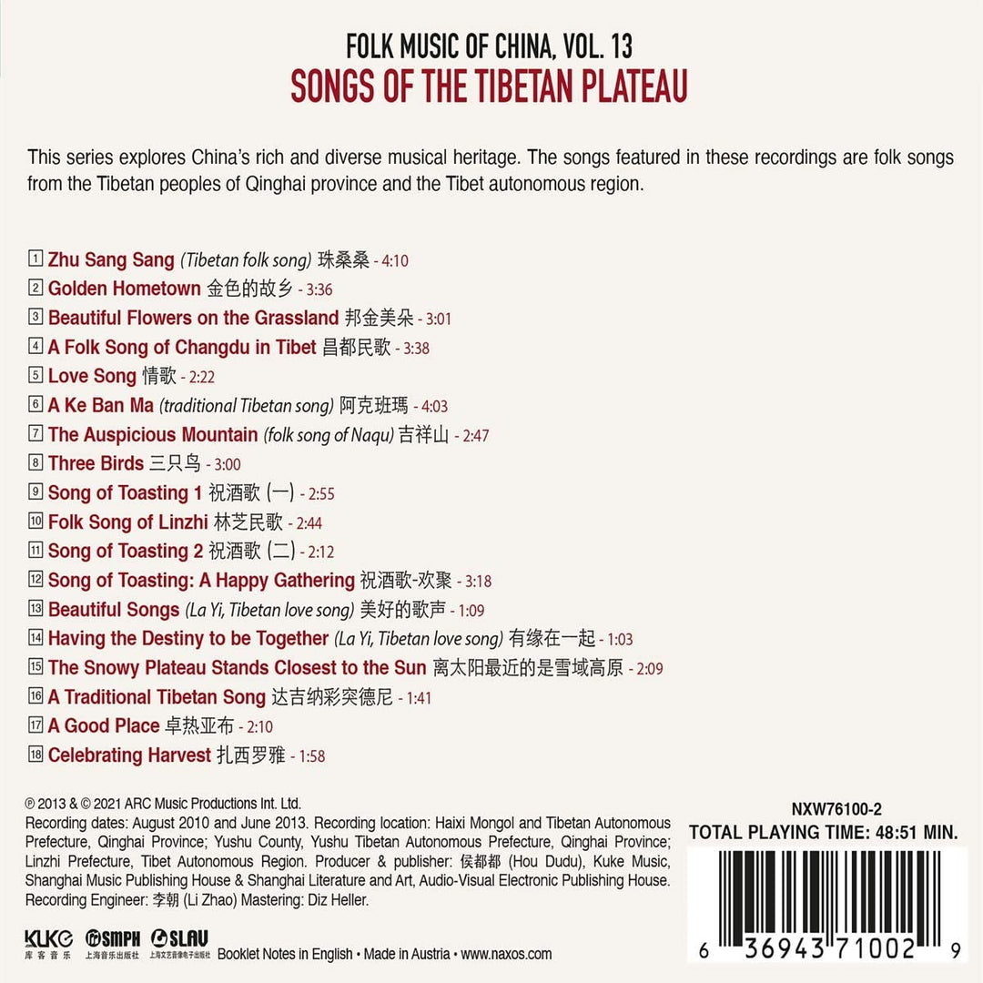 Volksmusik Chinas, Bd. 13 – Lieder des tibetischen Plateaus – [Audio-CD]