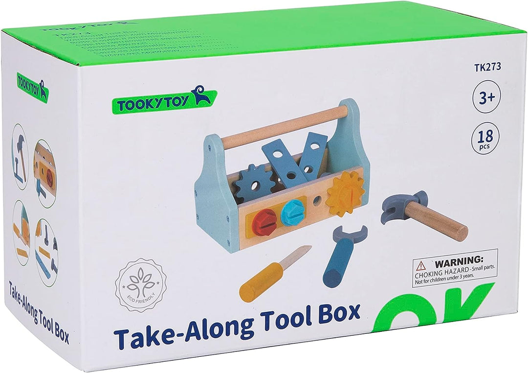 Tooky Toy TK273 Holz-Werkzeugkasten zum Mitnehmen