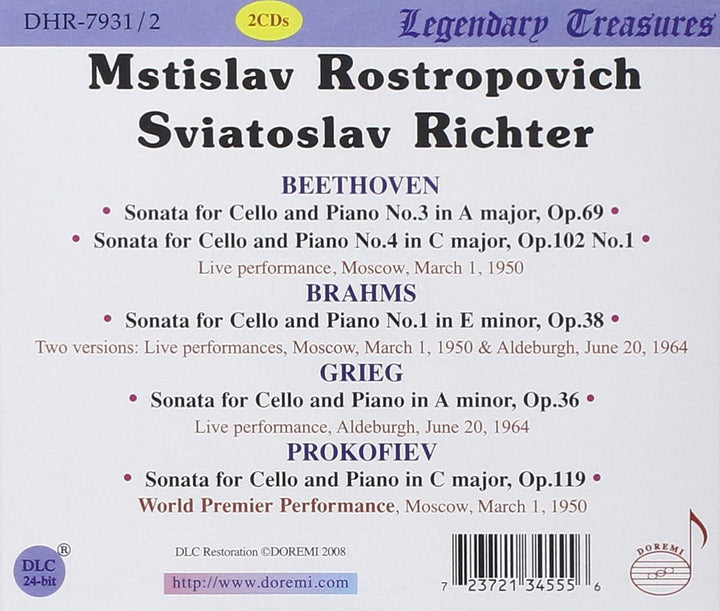 Sonatas for Cello and Piano (2CD) [Audio CD]