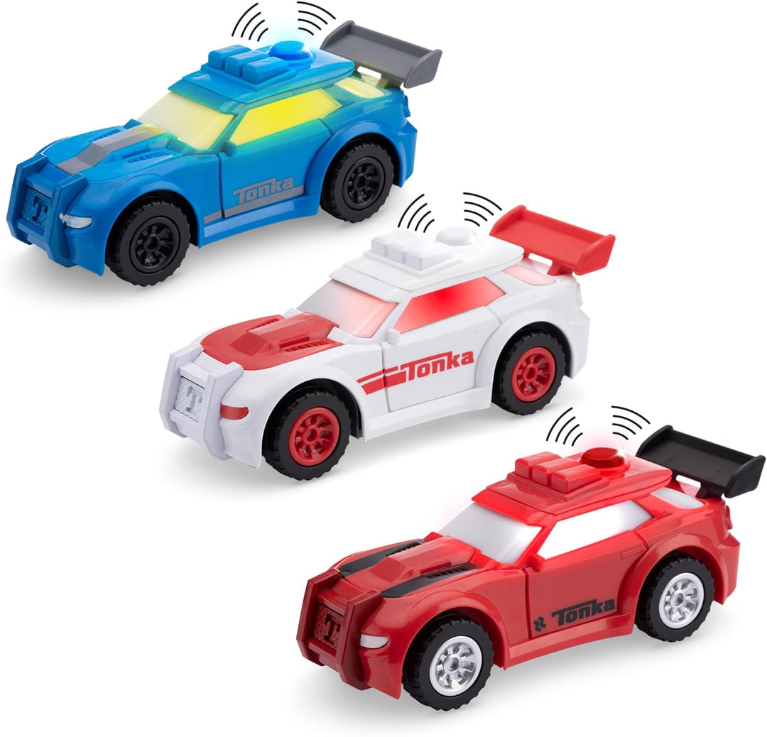 Tonka Racecar 3 Pack, Amazon Exclusive, 6268, Lights & Sounds Race Car Toys for