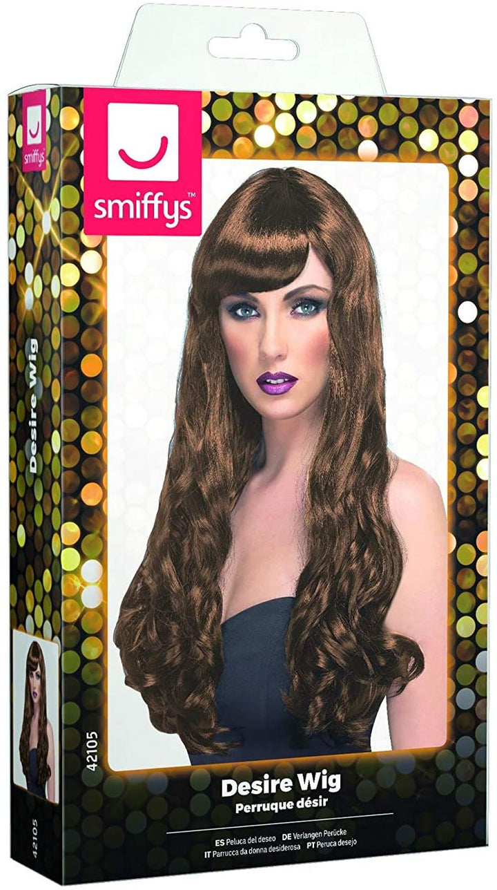 Smiffy's Long Curly Desire Wig, Brown