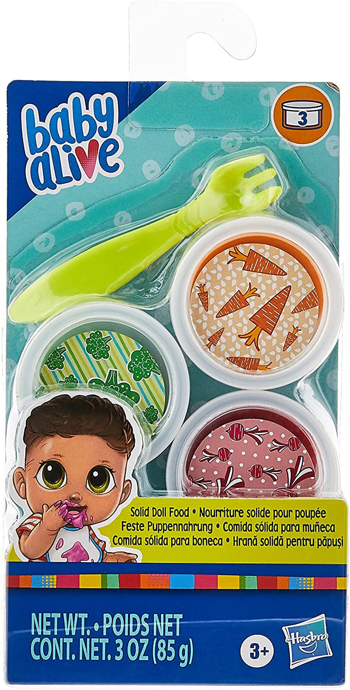 Baby Alive Solid Doll Food Refill, Includes 3 Doll Foods, 1 Fork, Toy Accessories for Children Aged 3 Years and Up, E9120