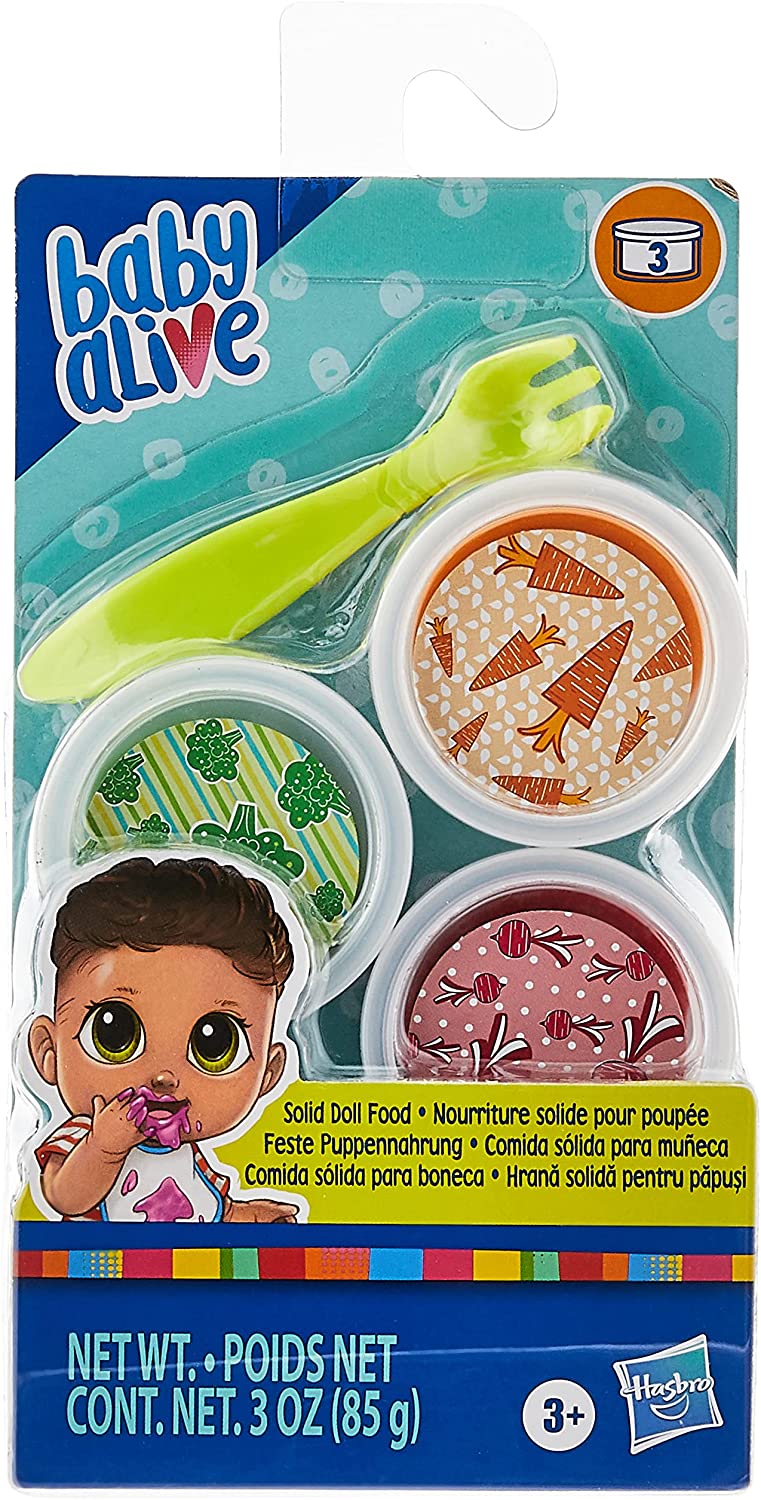 Baby Alive Solid Doll Food Nachfüller, inklusive 3 Puppennahrung, 1 Gabel, Spielzeugzubehör für Kinder ab 3 Jahren, E9120