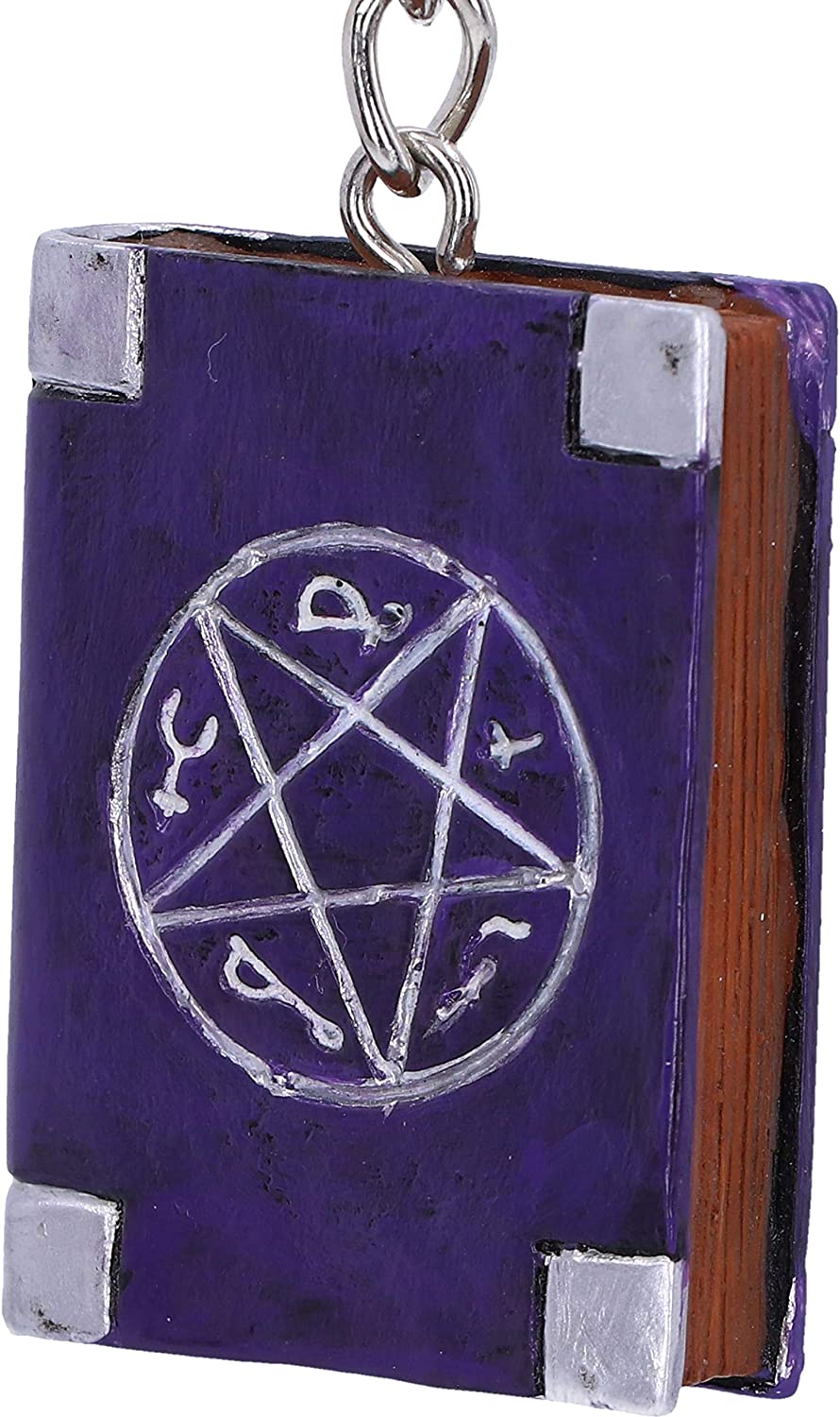 Nemesis Now Witches Grimoire Book of Spells Keyrings, Purple, 4.5cm