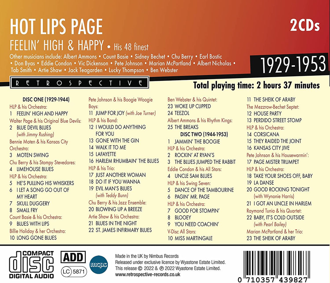 Hot Lips Page: Feelin' High &amp; Happy - His 48 Finest 1929-1953 [Audio-CD]
