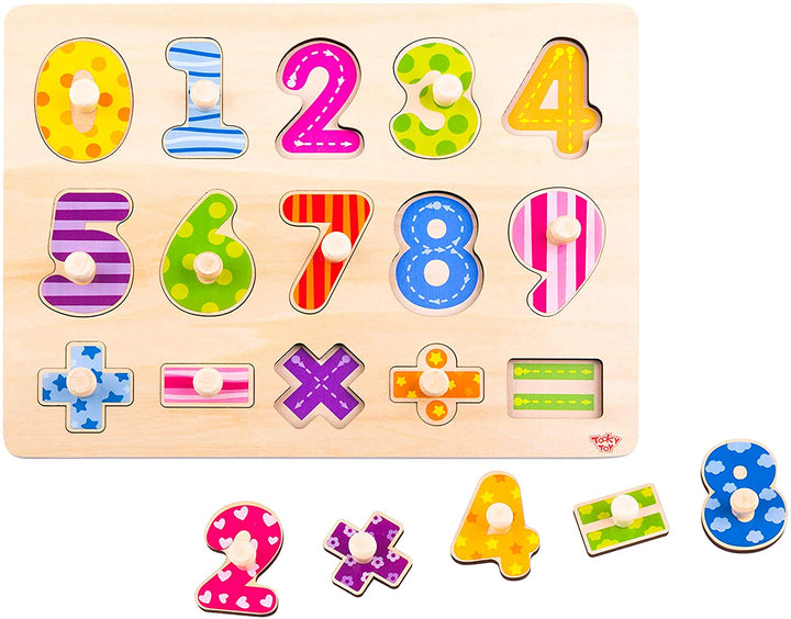 Tooky Toy 921 TY851 EA Wooden Number Puzzle 16pce (EXP), Red