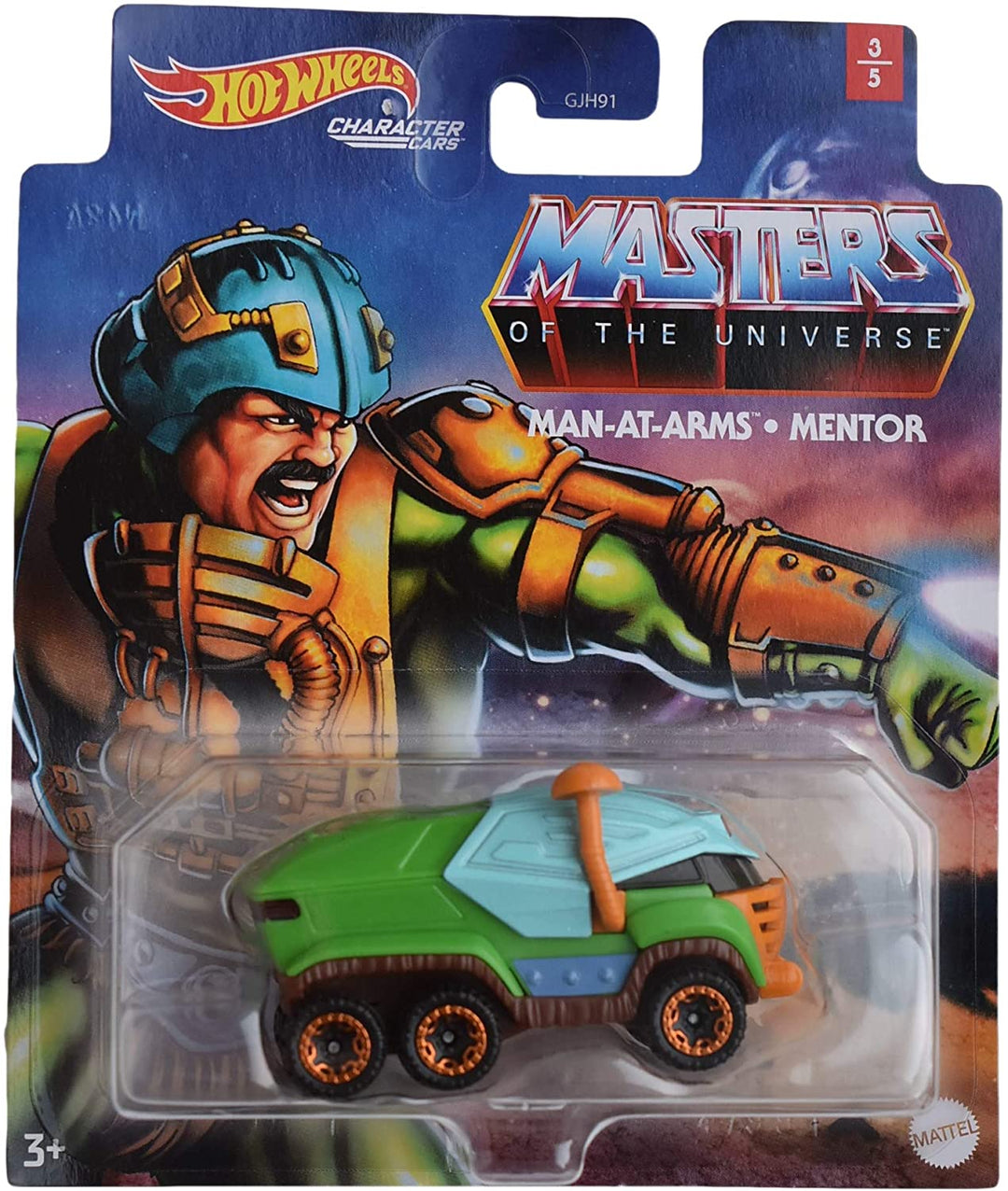 Character Cars Hot Wheels Masters of The Universe - Coche Vehículo - Mentor de Man at Arms - Fundido a presión Escala 1:64