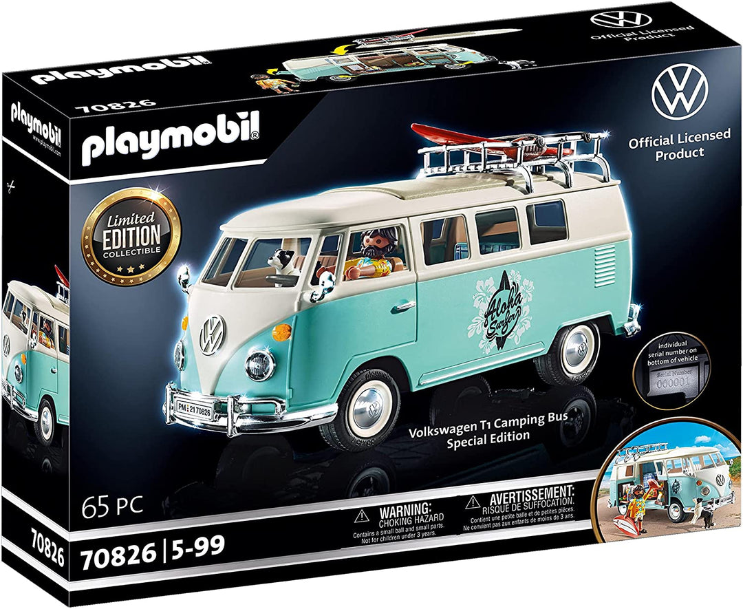 Playmobil 70826 Volkswagen T1 Camping Bus, furgoneta de surf azul claro