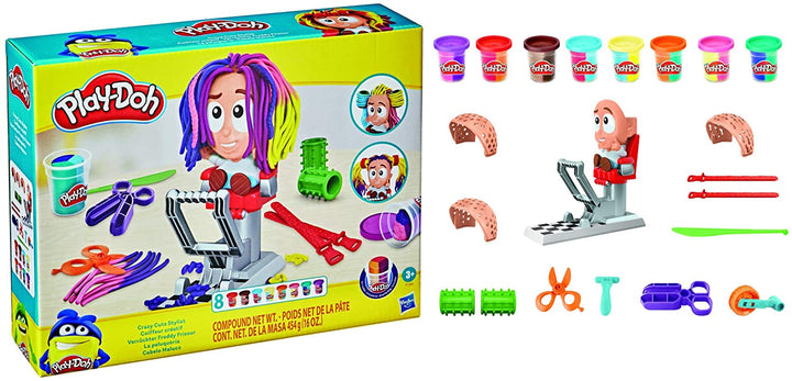 Play-Doh Crazy Cuts Stylist Friseursalon Rollenspielspielzeug für Kinder ab 3 Jahren mit 8 dreifarbigen Dosen, je 2 Unzen, ungiftig, F1260