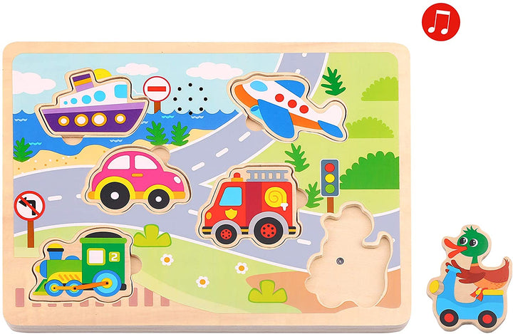 Tooky Toy Juegos de madera Sonido de madera Vehículos de rompecabezas Multicolor
