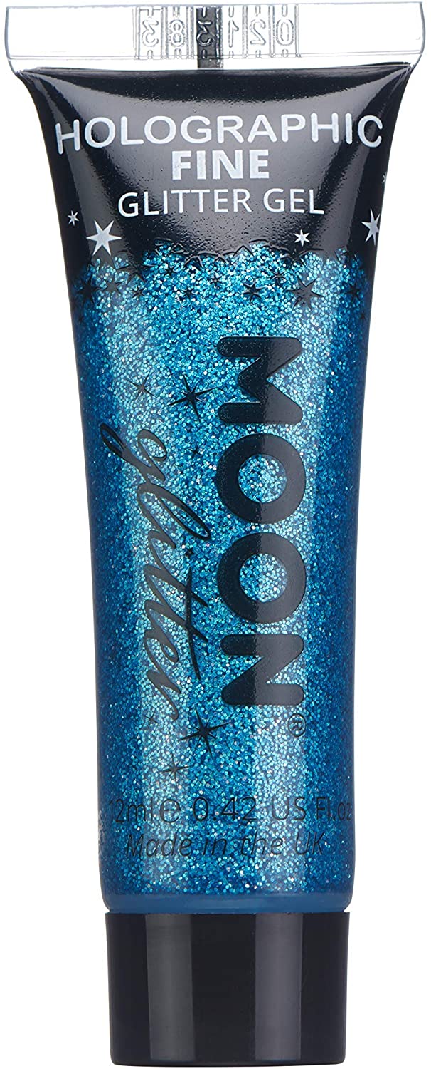 Holographic Fine Face & Body Glitter Gel by Moon Glitter - Blue - Cosmetic Festival Glitter Face Paint for Face