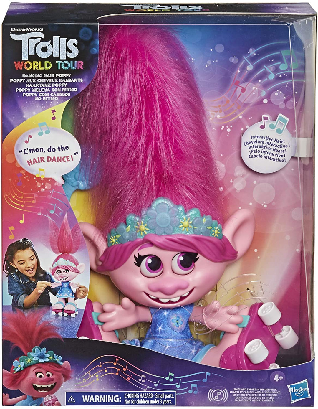 DreamWorks Trolls World Tour Dancing Hair Poppy Muñeca interactiva que habla y canta con movimiento