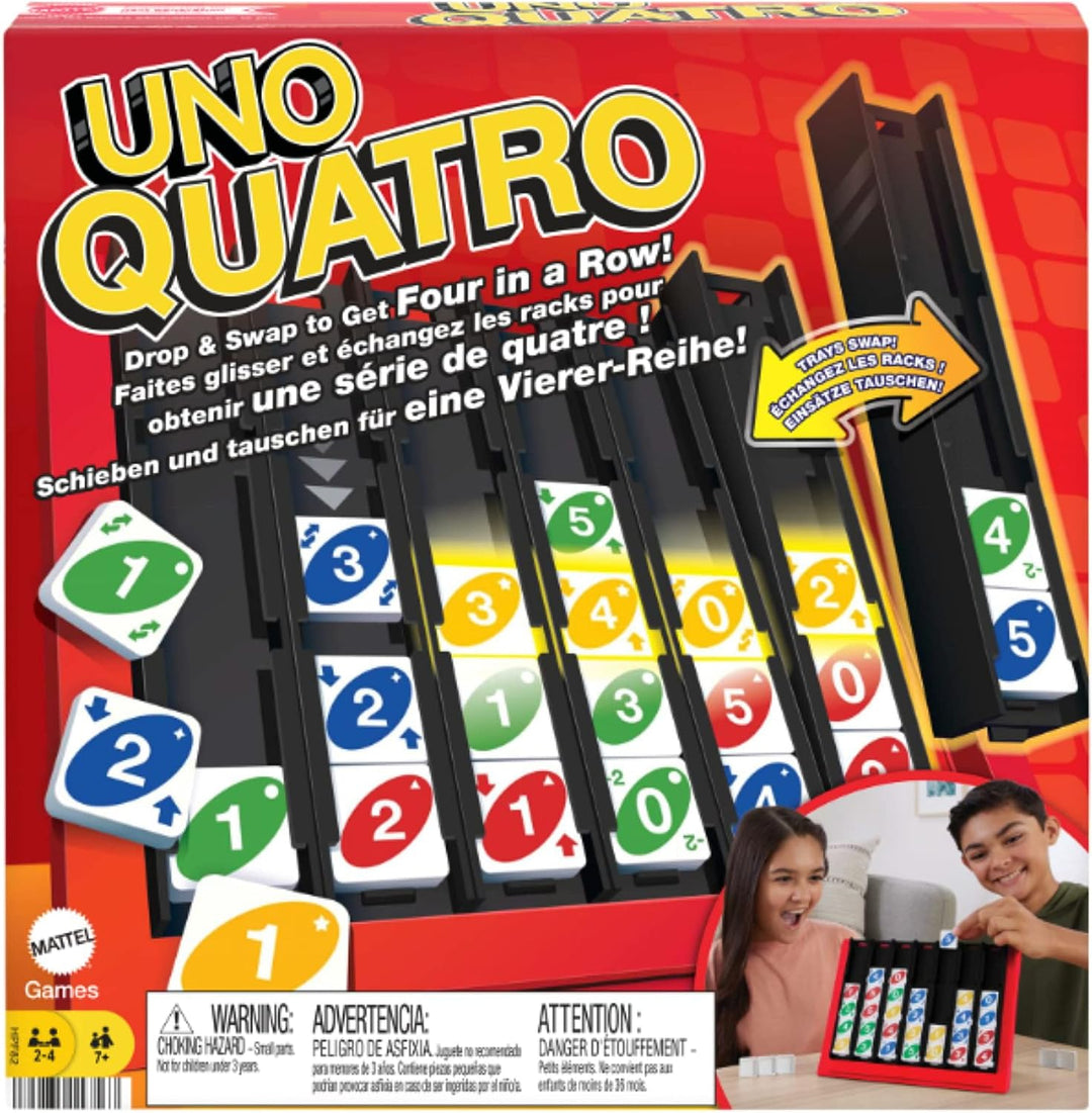 UNO Quatro Spiel für Film für Familienabend, Spieleabend, Reisen, Camping und Party