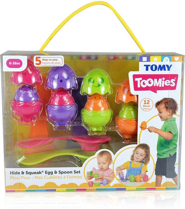 Tomy Toomies Versteck- und Quietsche-Ei- und -Löffel-Set Babyspielzeug