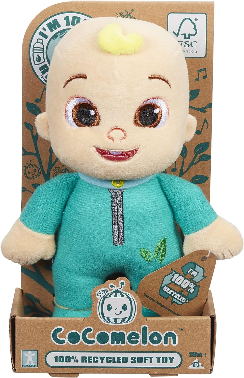 Character Options CoComelon 23cm CJ in Romper Suit Eco Soft Plush Toy - 100 Percent recycled materials