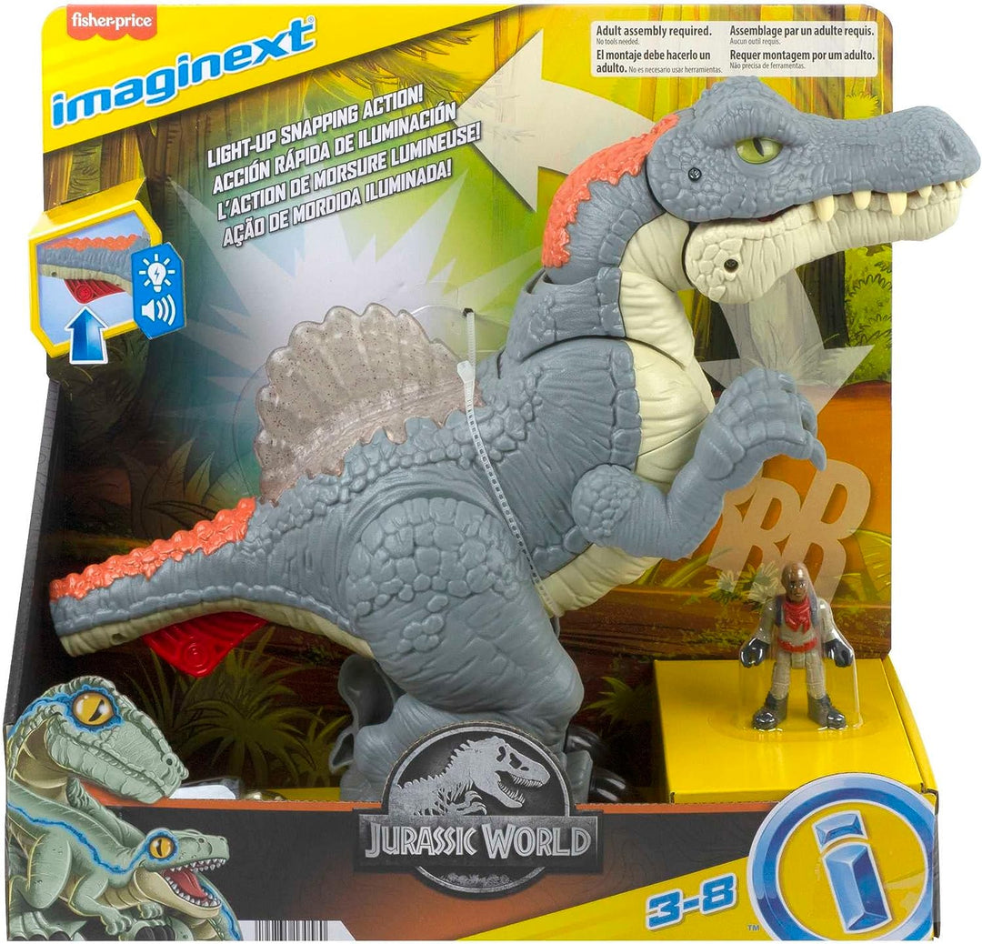 Imaginext Jurassic World Dinosaurierspielzeug, Ultra Snap Spinosaurus mit Lichtgeräuschen