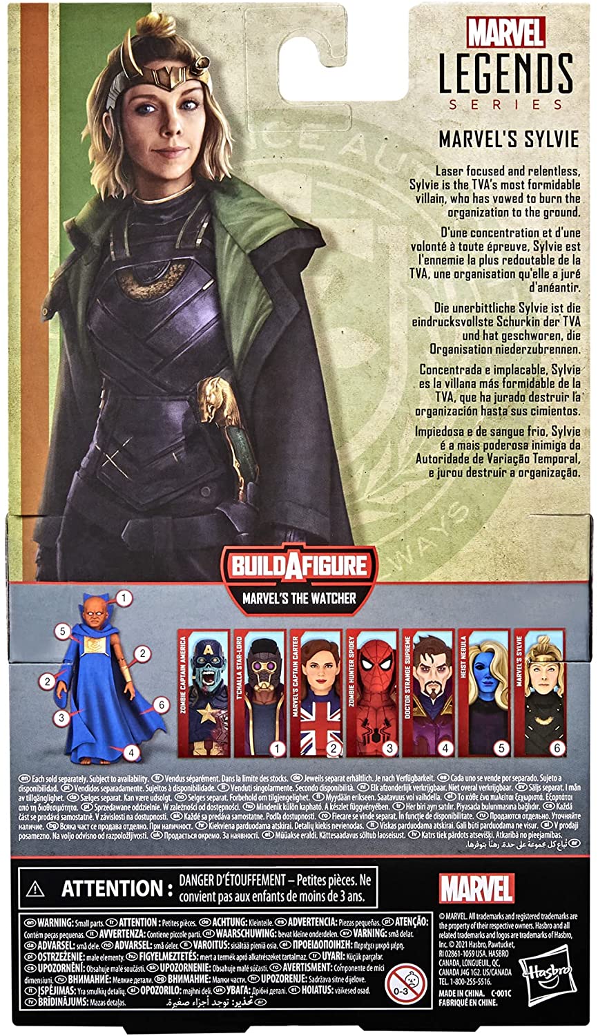 Marvel Legends Series 15 cm großes Actionfiguren-Spielzeug Marvels Sylvie, Premium-Design, 1 Figur, 3 Zubehörteile und 1 Build-a-Figure-Teil, mehrfarbig