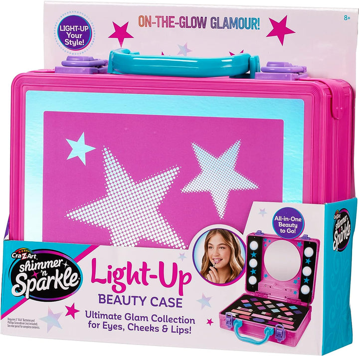 Shimmer and Sparkle 17362 Shimmer N Sparkle Light up Beauty Pink case for Children with Hollywood Style Lights Real Washable Make up for Kids