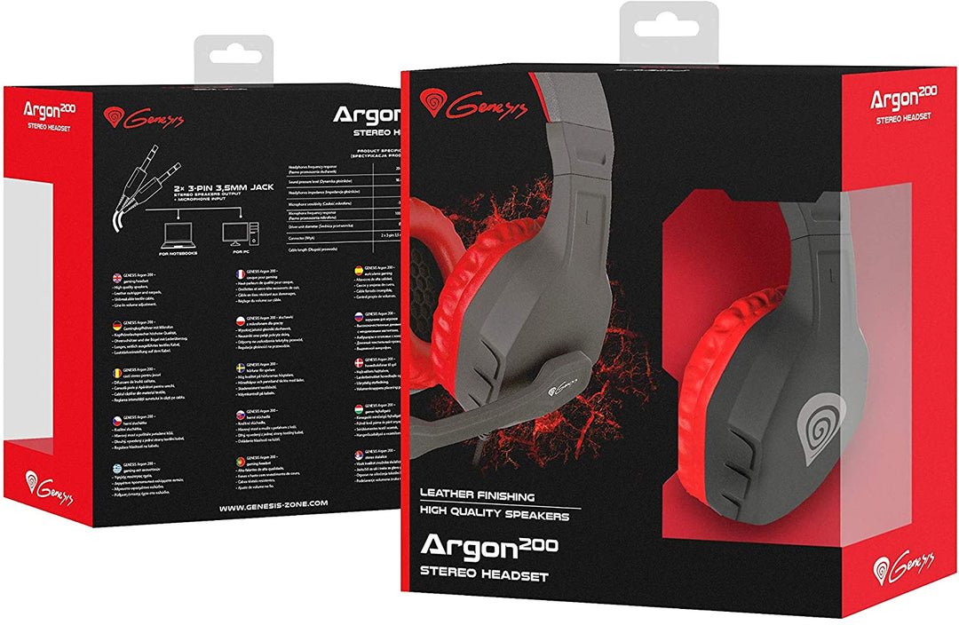 Genesis Argon Red 200 Gaming Headset with Microphone Mini Jack 3.5 Mm X2 PC, 286529