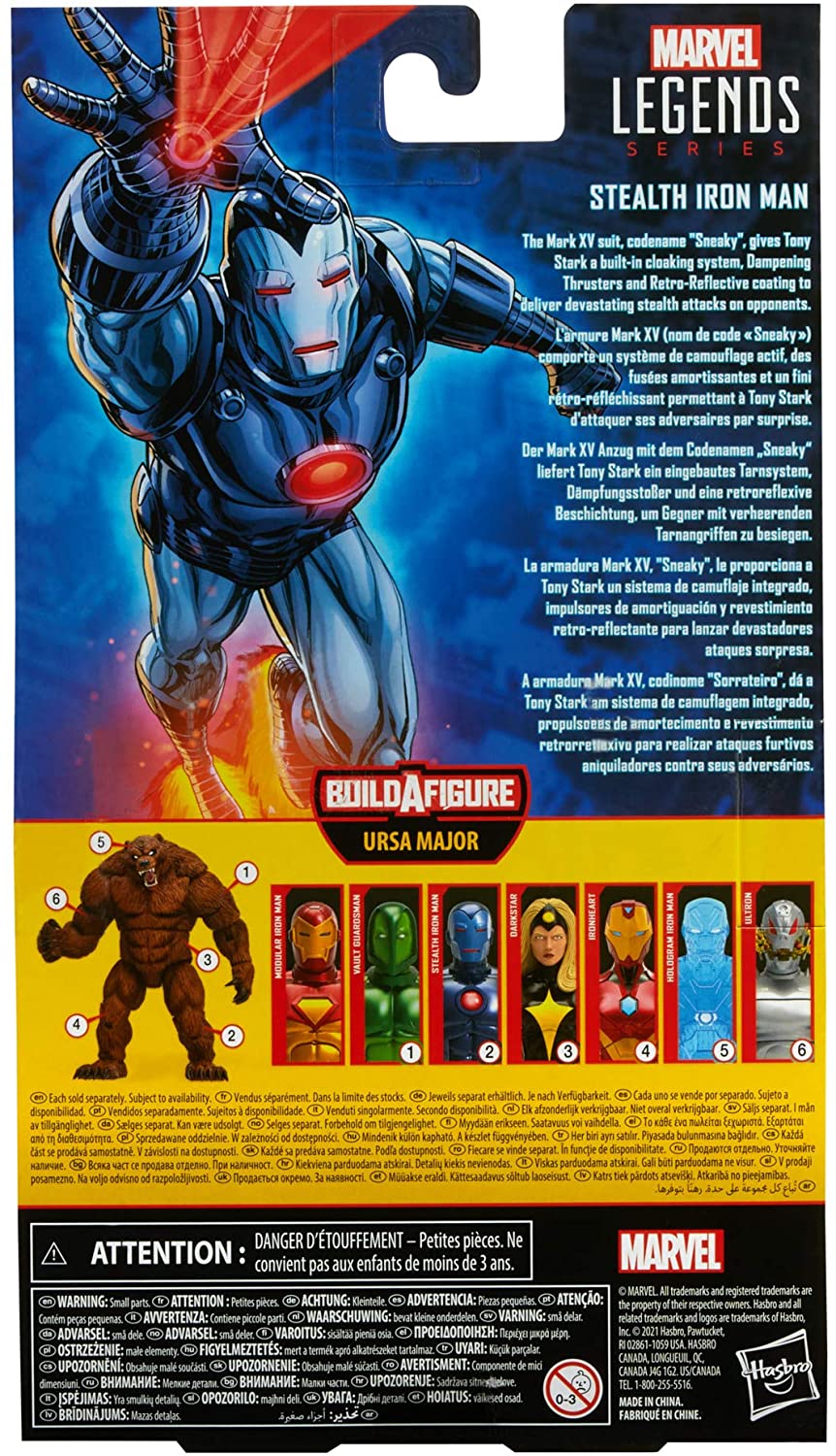 Hasbro Marvel Legends Series 6-Zoll-Stealth-Iron-Man-Actionfigur, inklusive 5 Zubehörteilen und 1 Build-A-Figure-Teil, Premium-Design und Artikulation, mehrfarbig, F0357