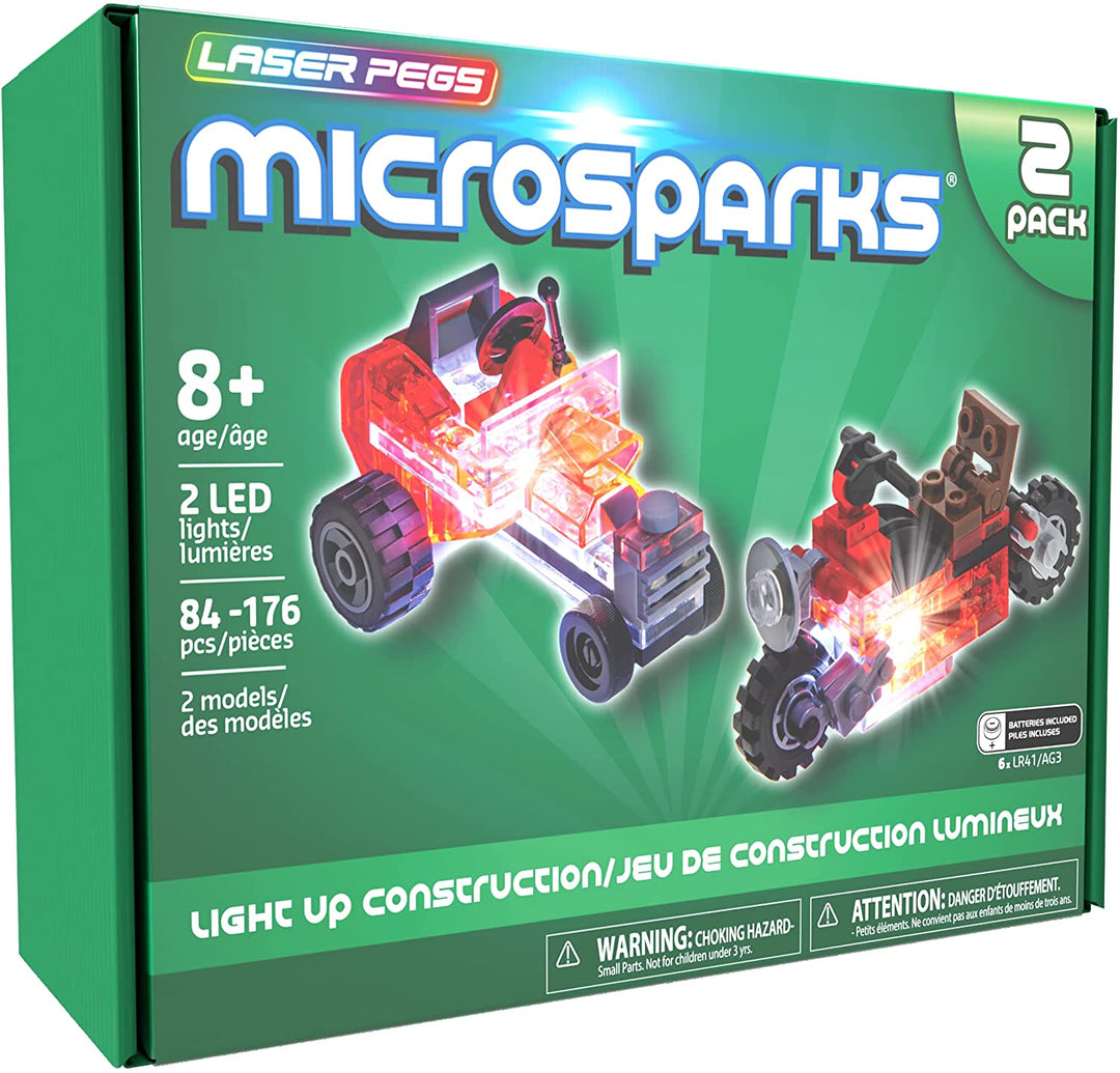 giochi preziosi spa LAM02101 Laser Pegs Microsparks-Vehicles 2er-Pack Mini Rod/