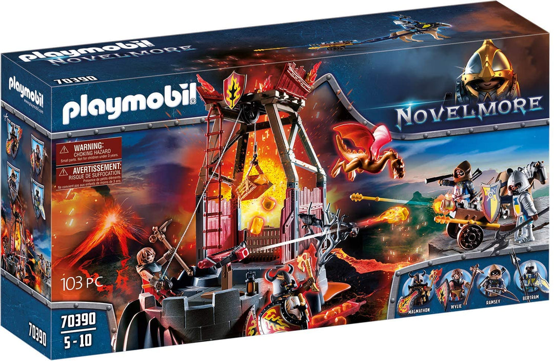 Playmobil 70390 Novelmore Knights Burnham Raiders Mina de lava con lanzadores de fuego, para niños de 4 a 10 años