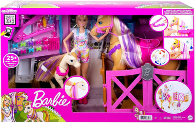 Barbie Groom 'n Care Horses Playset with Barbie Doll (Blonde 11.5-in), 2 Horses & 20+ Grooming and Hairstyling Accessories