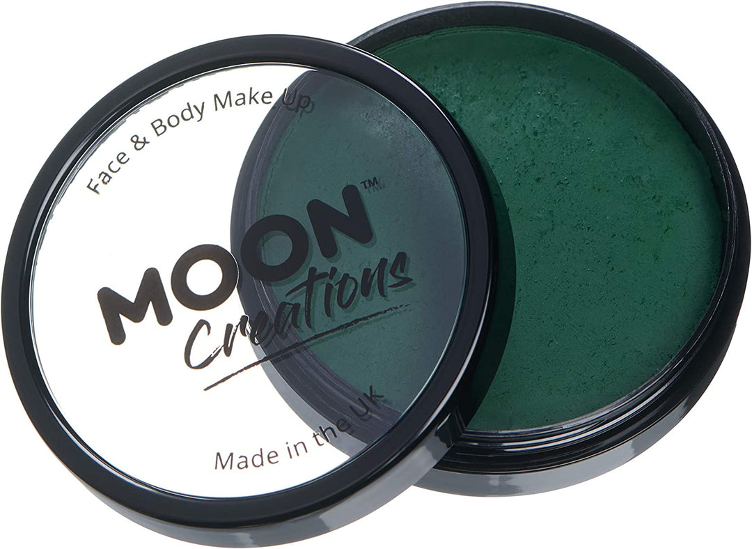 Pro Face &amp; Body Paint Cake Pots von Moon Creations – Dunkelgrün – Professionelles Gesichtsfarben-Make-up auf Wasserbasis für Erwachsene und Kinder – 36 g