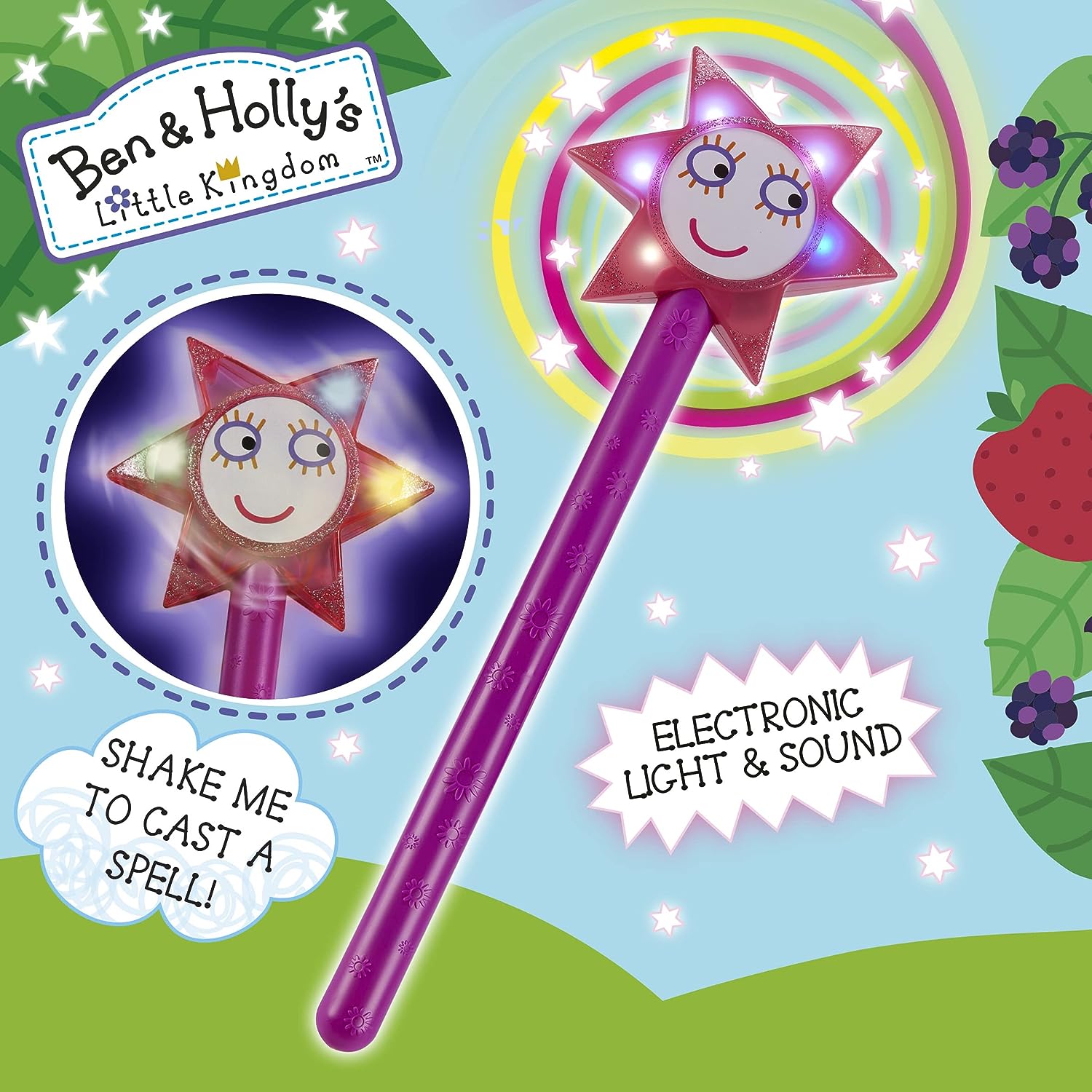 Ben & Holly Sparkle & Spell Wand - Interactive Light-Up Wand with Sounds & 3 Play Modes for Ages 3+ 4