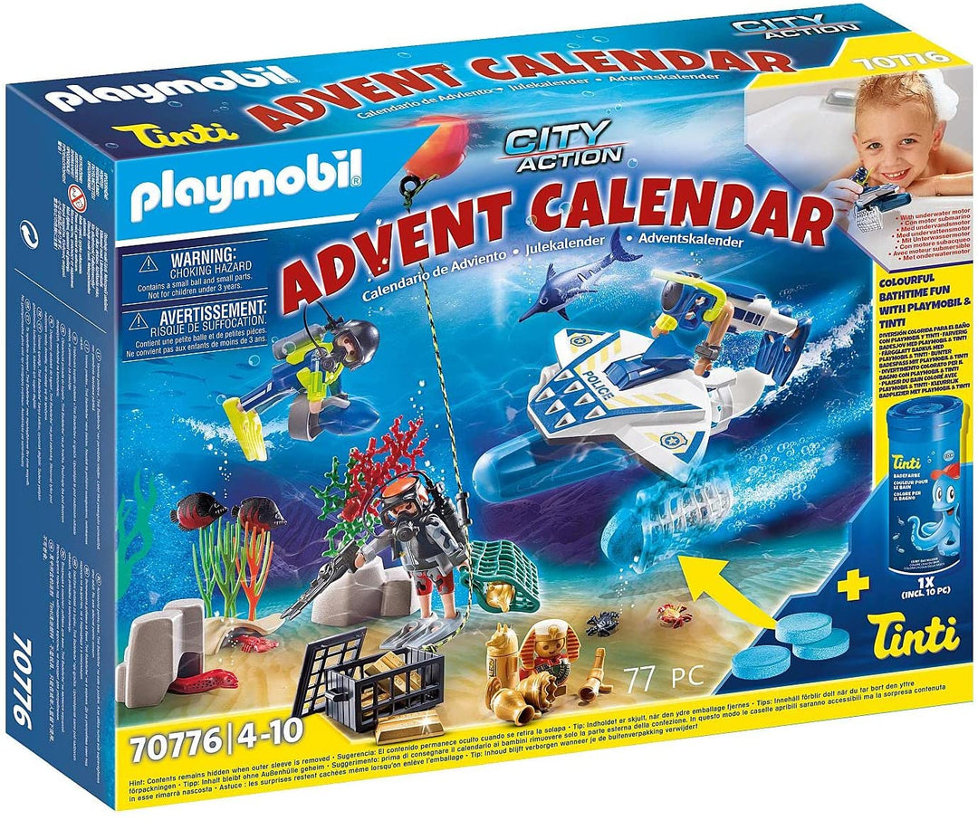 Playmobil 70776 City Action Police Diving Mission Calendario de Adviento con Fizzers de baño que cambian de color