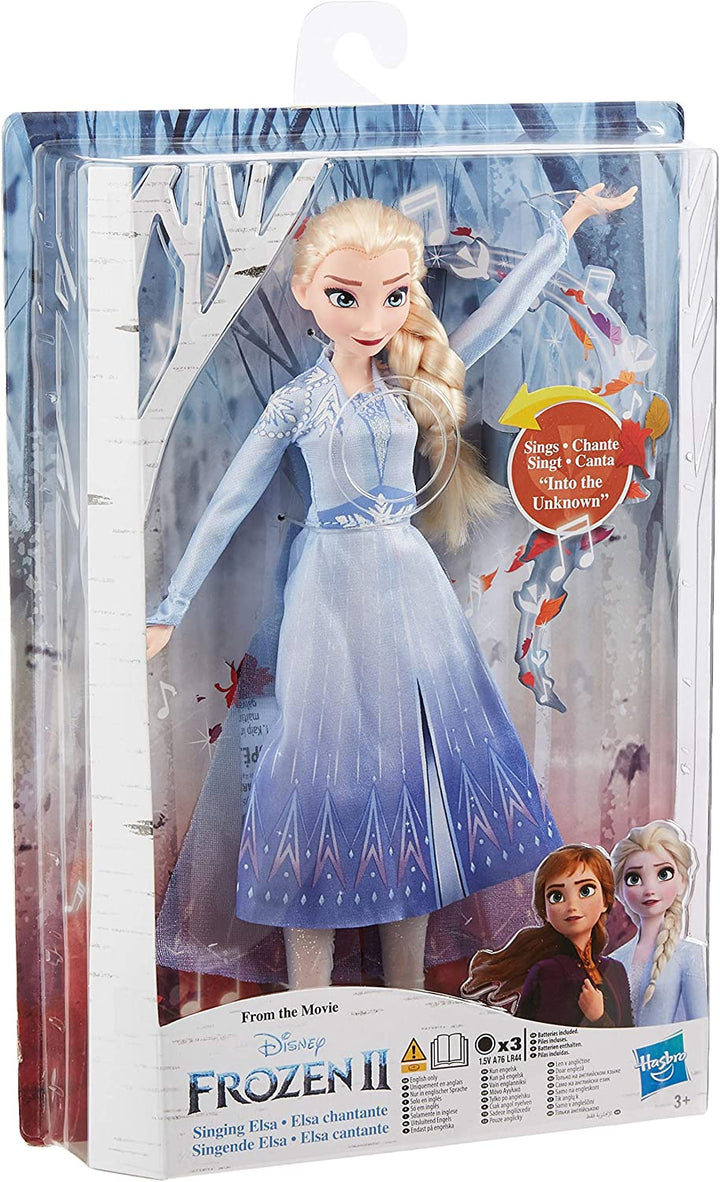 Disney Frozen che canta Elsa bambola alla moda con musica che indossa un abito blu ispirato a Frozen 2