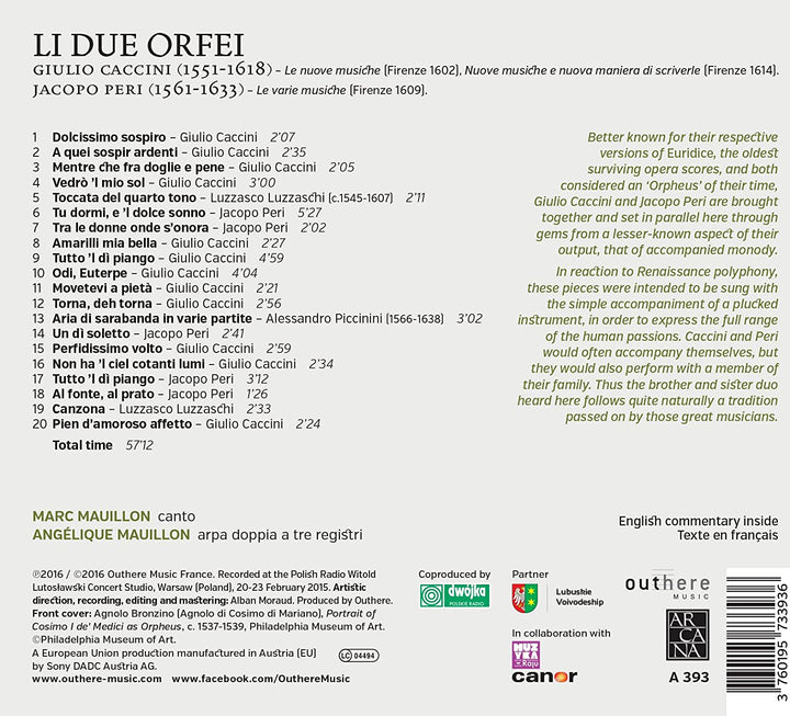 Li Due Orfei - Musaic by Marc Mauillon; Angélique Mauillon [Audio CD]