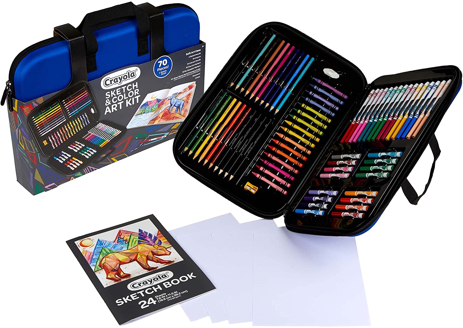 Crayola - Sketch & Color Art Kit 70+ Piece Set with Sketchbook 6