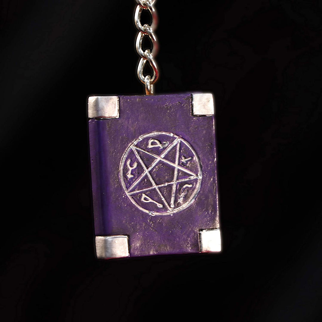 Nemesis Now Witches Grimoire Book of Spells Keyrings, Purple, 4.5cm