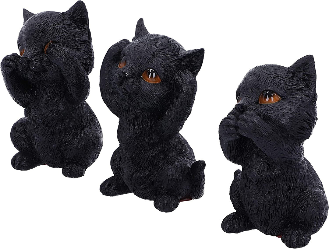 Nemesis Now Three Wise Kitties Sehen Sie nicht, hören Sie nicht, sprechen Sie nichts Böses. Vertraute schwarze Katzen